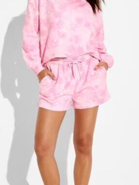 Earth Yoga Organic Cotton/Rayon Blend Pink Tie-Dye Drawstring Knit Lounge Shorts